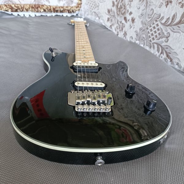 Özel Mağaza Parlak Siyah Finish Electry Guitar 24 FRETS Akçaağaç boyun ve klavye çifte sallama
