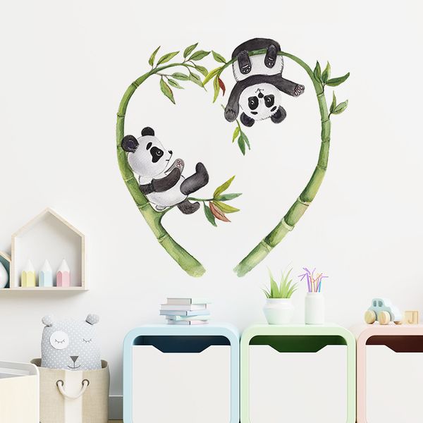 Karikatür Panda Aşk Bambu Çiçekler Çocuk Yatak Odası Sundurma Ev Duvar Dekorasyonu PVC Duvar Eşekleri Oda Dekoru Estetik DIY 39x40cm