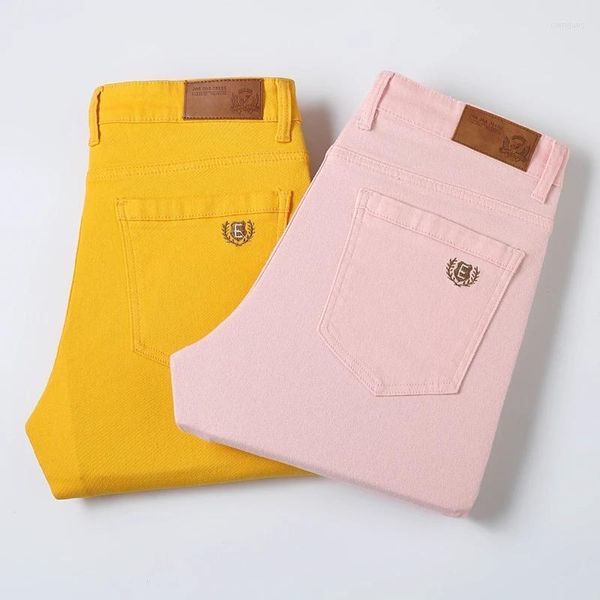 Jeans da uomo Stile classico Uomo Rosso Giallo Rosa Fashion Business Casual Pantaloni elasticizzati in denim dritto Pantaloni maschili di marca Taglia 28-38