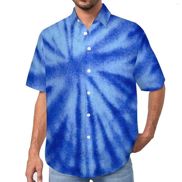 Freizeithemden für Herren, Batik-Blusen, blaue Spirale, Wirbel, hawaiianisches Kurzarm-Design, Y2K-Oversize-Strandhemd, Geschenkidee