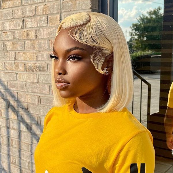 13x4 Bob Wig 613 Blonde Lace Front Wig Human Hames для женщин 13x1 4x4 HD закрытие кружевного парика Remy Brazilian Straight кружевные парики передние парики