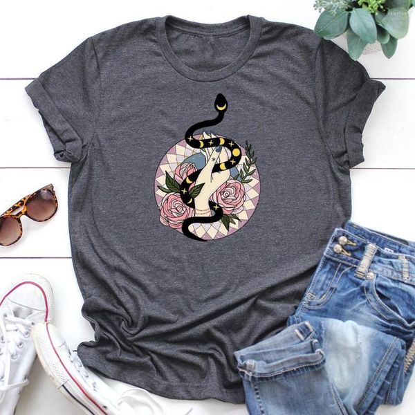 T-shirts pour femmes la bohème lune serpent chemise coton Vintage mode Street Style hommes et femmes col rond régulier t-shirt haut t-shirt