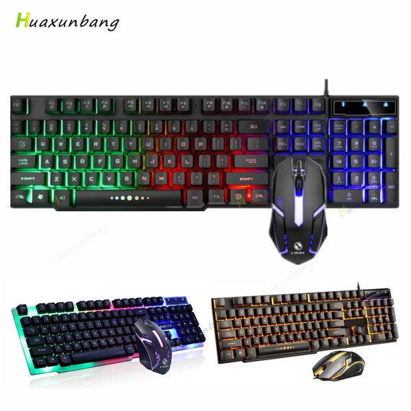 PC bilgisayar dizüstü bilgisayar LED RGB arkadan aydınlatmalı USB Wired Su Geçirmez Multimedya Fare Klavye için Combos Oyun Klavyesi ve Fare Oyun Klavyeleri