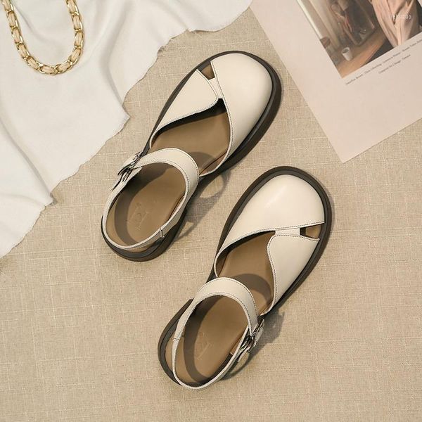 Sandalen Vintage Baotou Damen 2023 Sommer Dicke Sohle Vielseitige Damenschuhe Gewebte Hohlmasche Rote Caligae-Plattform