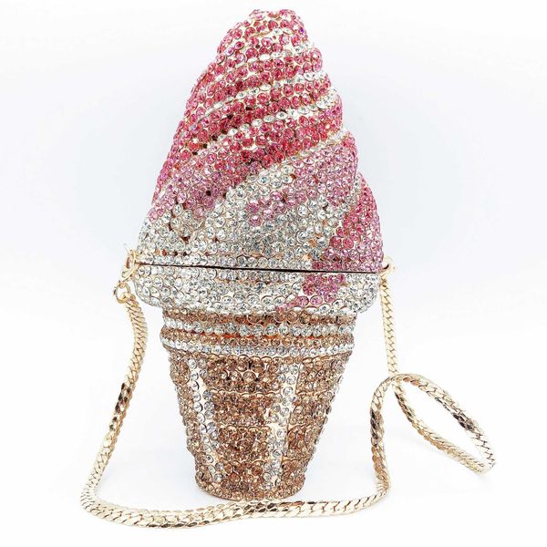 Totes Luxus Diamanten Eiscreme Abendtasche Kristall Handtaschen Regenbogen Strass Schulter Umhängetasche Designer Taschen Hochzeit Clutch