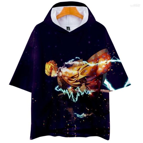 Camisetas masculinas Camiseta masculina com capuz estampada de alta qualidade manga curta 3D hip hop gola redonda meia decote em O poliéster menino/menina
