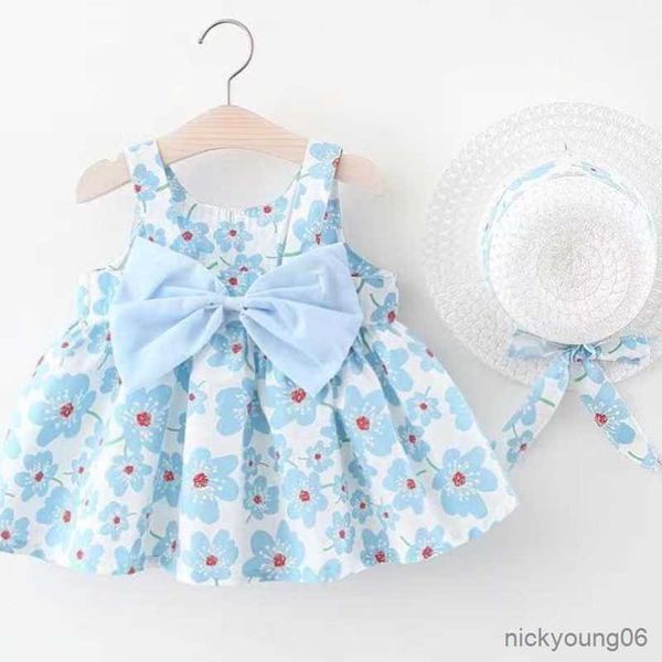 Девушка платья летняя новорожденная детская одежда младенца Симпатичная печатная рукава хлопковое пляж Принцесса R230612