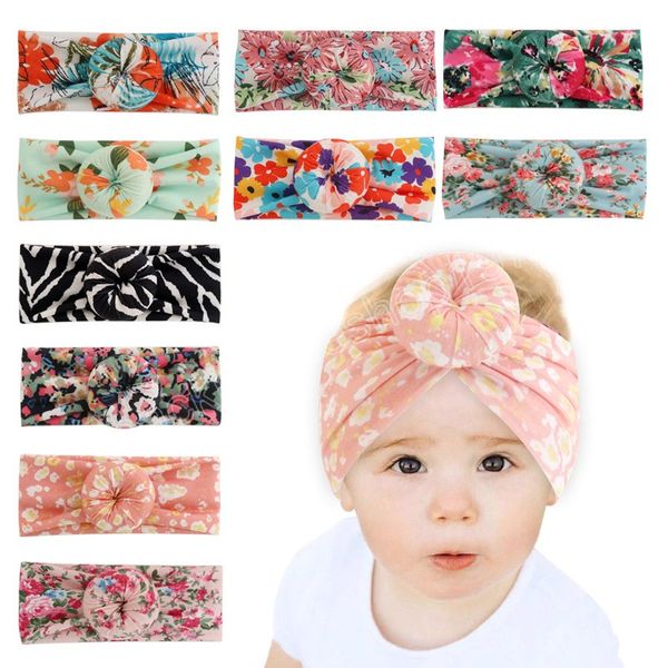 Netter Druck runder Ball elastisches Haarband Mode Blumen Muster Donut Stirnband Baby Kopfbedeckung Haarschmuck Foto Requisiten