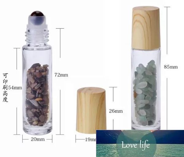 Atacado 10ml Difusor de Óleo Essencial Rolo de Vidro Transparente em Frascos de Perfume com Pedra de Quartzo de Cristal Natural Triturada