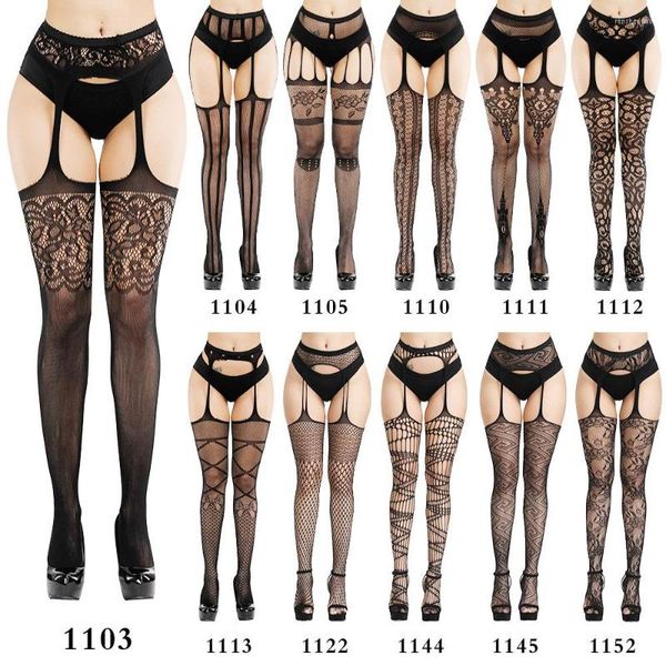 Calze da donna Corpo Sexy Femme Tentazione Jacquard Bretelle Calze a rete Pagliaccetti Coscia Panty Kousen Fishnet