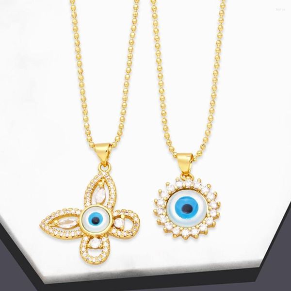 Подвесные ожерелья Счастливая турецкое голубое ожерелье для глаз для женщин медная циркон.