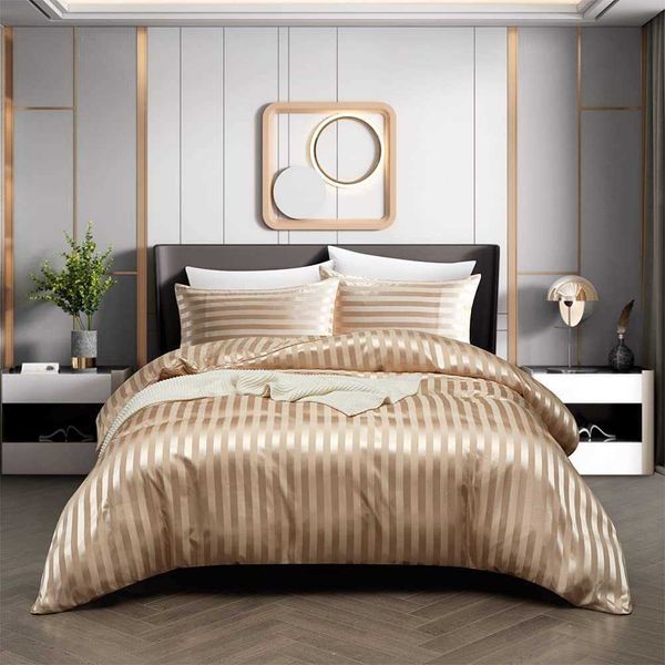 Conjuntos de cama Conjunto de cama de cetim de luxo Capa de edredom com estojo Estilo europeu Duplo King Size Confortável Colchas de cama Roupa de cama Sem lençol Z0612