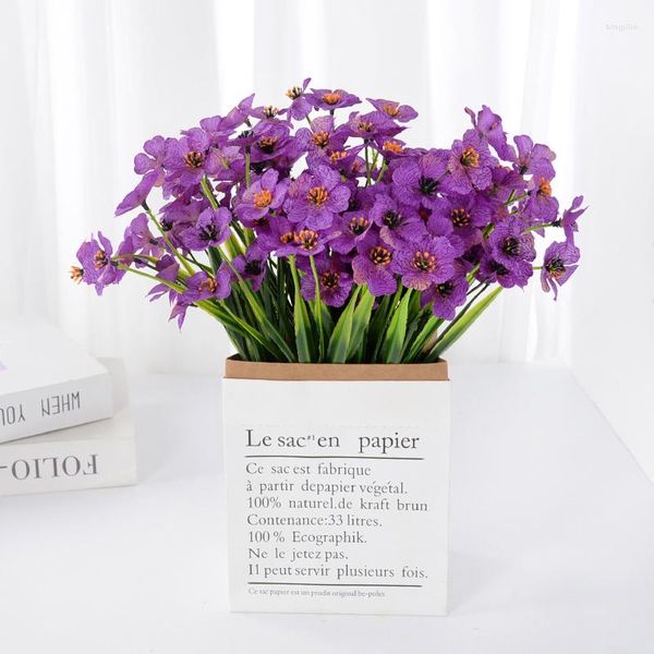 Fiori decorativi 33 cm Plastica artificiale Bouquet viola Pianta finta Fiore Matrimonio Casa Giardino Decorazione Tavolo Disposizione Forniture per decorazioni