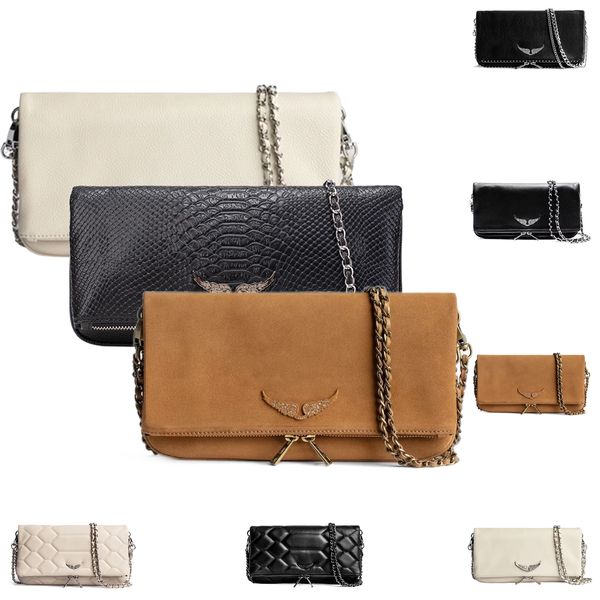 Moda masculina Pochette Rock Swing Your Wings Bolsa feminina Zadig Voltaire Bolsas de ombro Designer de ombro Sacola Bolsa de couro Clutch Chain Luxo Flip Cross Body Sacos envelope