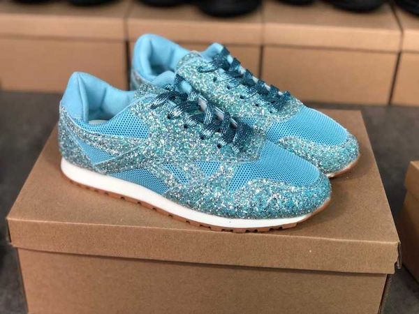 Designer 2020 Sneaker da donna Sneakers basse in pelle Moda Scarpe da corsa con paillettes blu Scarpe casual da ragazza chic Taglia 35-43