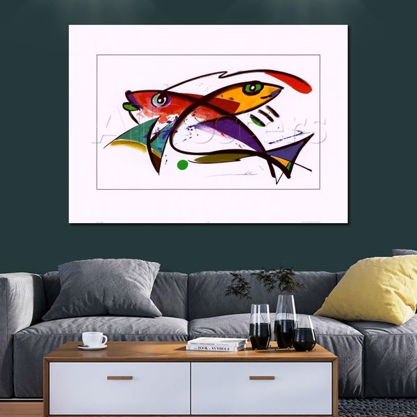 Pintura Abstrata Colorida em Tela Colorida Laranja Dourada Koi Fish Swimming Art Unique Handcraft Art Home Decor