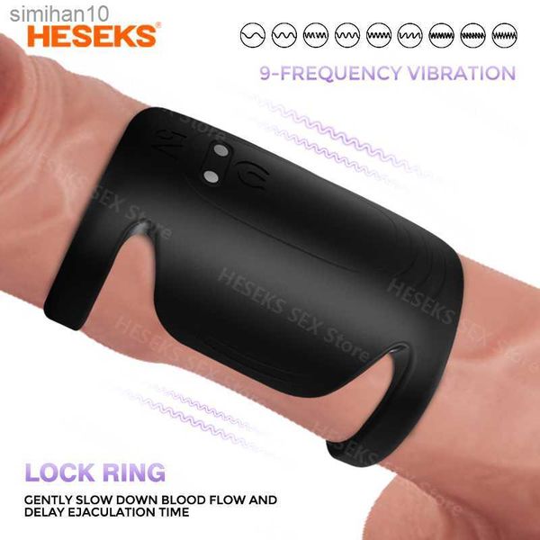 HESEKS Sex Toys for Men 9 Mode Masturbação Masculina Vibratória Anel Peniano Atraso Ejaculação Penis Anel Vibrador Casal Anéis 18 L230518