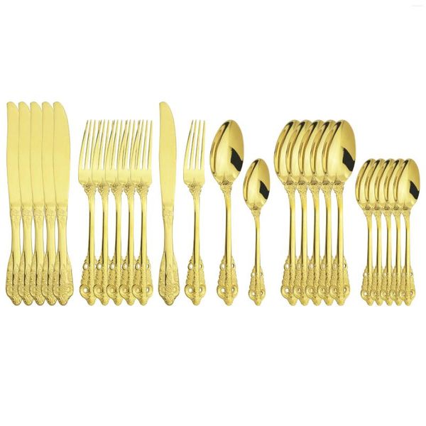 Geschirr-Sets, 24-teilig, Goldbesteck, Schwarz, Messer, Gabel, Löffel, Geschirr, 18/10 Edelstahl, für die Küche, Abendessen, Besteck