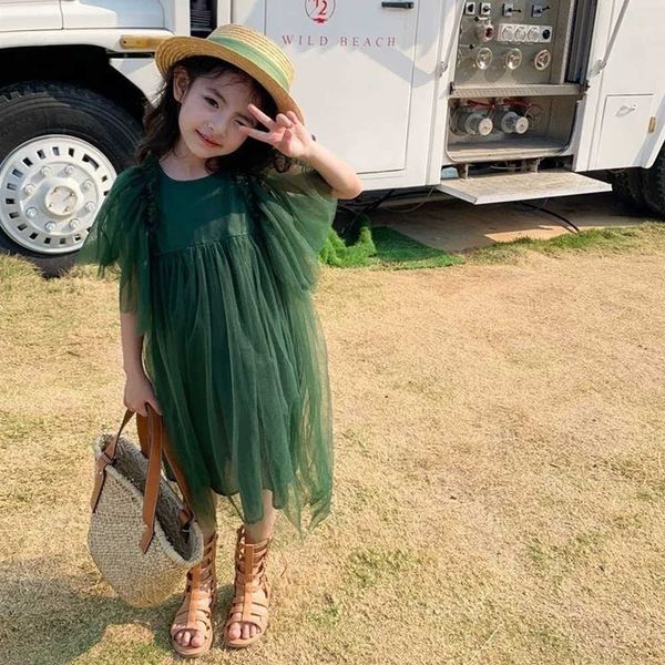 Vestidos da menina meninas crianças vestido de verão verde princesa para menina bebe traje robe roupas malha