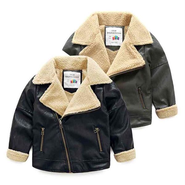 Inverno caldo moda 3 4 6 8 10 12 anni ecopelle nera più giacca con cerniera ispessita in velluto capispalla per bambini neonato 210625291I