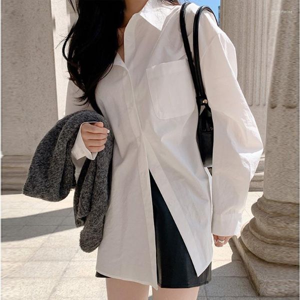 Женские блузки весна свободные хлопковые женские блузки пуговица мода вверх белые рубашки женские повседневные блюзасы карманы с длинным рукавом топы рубашки рубашки