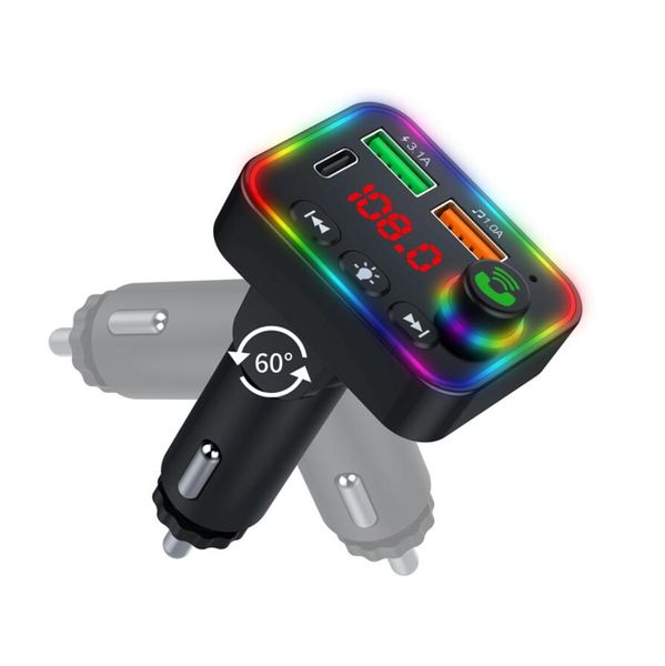 Trasmettitore FM per auto Kit vivavoce per auto Retroilluminazione a LED colorata Adattatore radio wireless 3.1a Dual USB C PD Caricabatteria per auto Lettore Mp3 P2 P3 P4 P18 P19 P20 P21 F22 P6