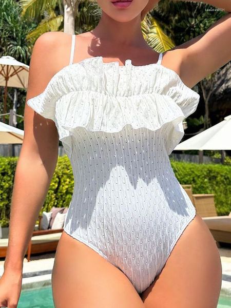 Roupa de banho feminina maiô de uma peça 2023 sexy babados sem costas cobrindo a barriga fina monokini maiô para roupas de praia femininas