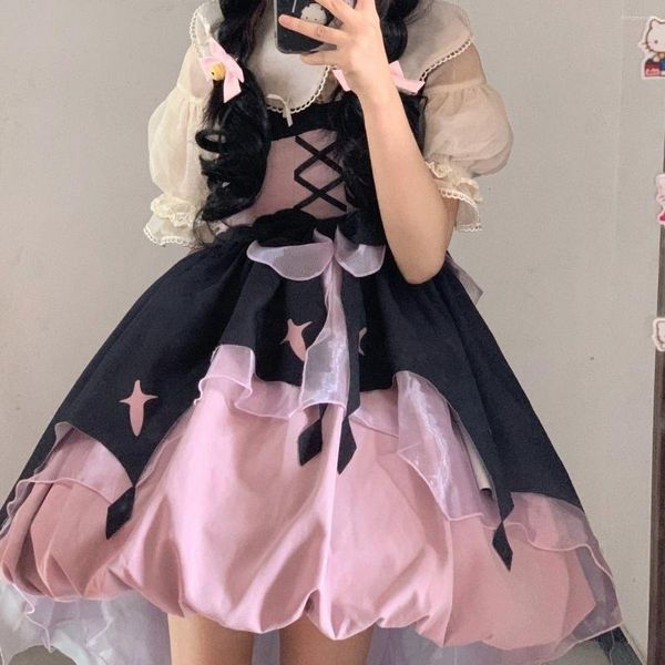 Vestidos casuais Coalfell Spot Little Witch Lolita Student Princess Saia Soft Girl Terno Conjunto de Vestido Diário