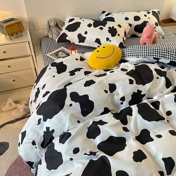 Conjuntos de cama branco preto vaca leopardo estampado conjunto de capa de cama crianças capa de edredon adulto meninos meninas roupa de cama lençol e estojo conjuntos de cama z0612