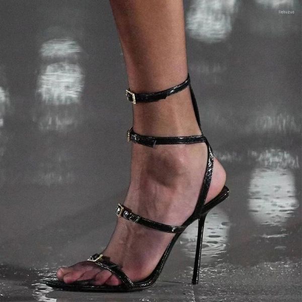 Sandalen Französisch Rot Sexy Schuhe mit hohen Absätzen Sommer spitze Zehen offene Ein-Wort-Schnalle Riemen Stiletto Damen