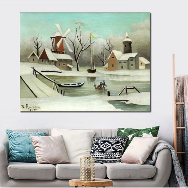 Impressionistische Landschafts-Leinwandkunst Der Winter (l Hiver). 1907 Henri Rousseau handgemachtes Ölgemälde Kunstwerk moderner Raum