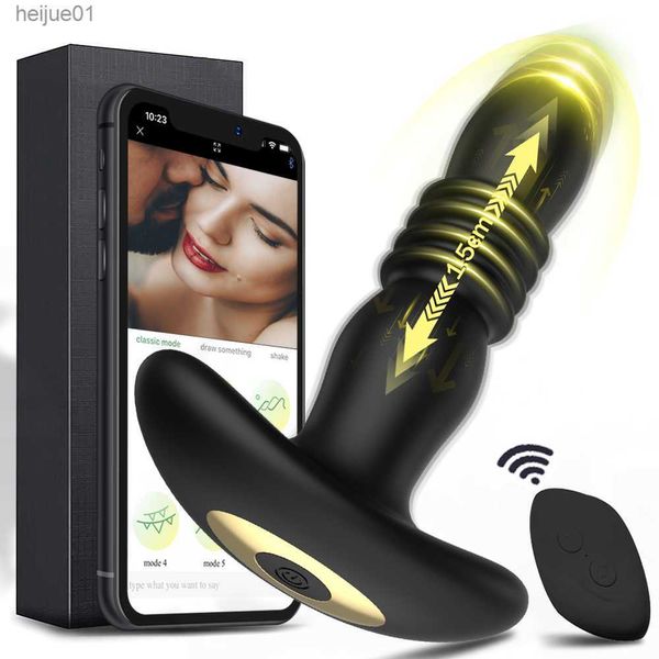 Dildo telescópico aquecimento massageador de próstata bumbum plug anal ânus controle remoto brinquedos sexuais para homens adultos estimulação L230518