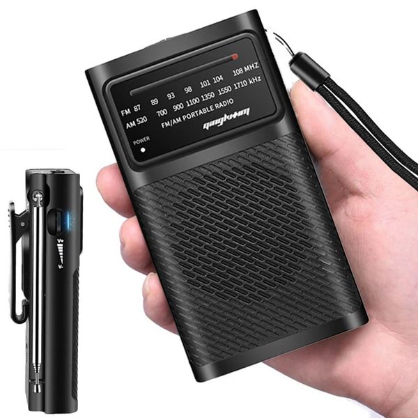 Mini rádio portátil fm/am receptor de banda dupla estéreo de alta sensibilidade rádio de bolso com conector de 3,5 mm para caminhadas caminhadas acampamento