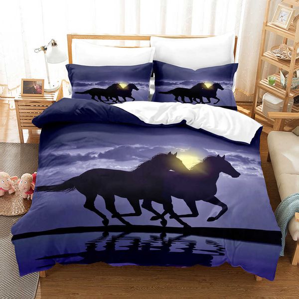 Conjuntos de cama 3D Print Horse Consolador Conjunto de cama King Queen Home Têxtil Capa de edredom Twin Dekbedovertrek Capa de Cama Duplo Simples Z0612