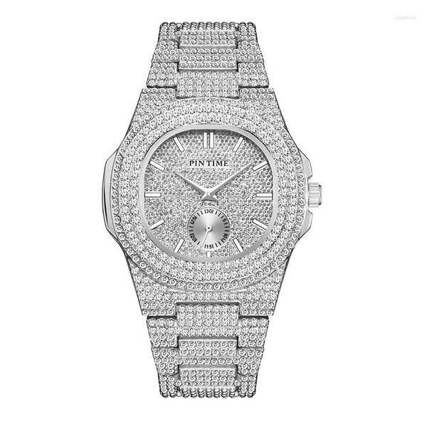 Armbanduhren Top Herrenuhr Business Sparking Iced Out Diamant-Kleideruhren für Herren, Edelstahlband, Quarz-Armbanduhr