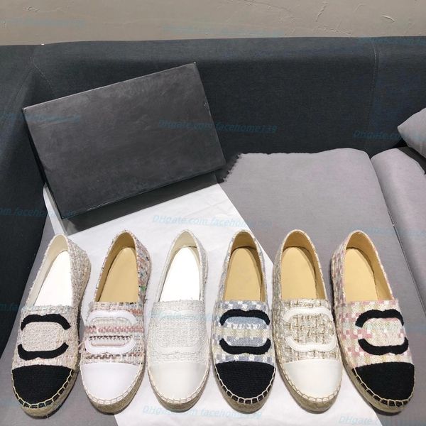 Lüks Tasarımcı Ayakkabı Sandalet Yaz Klasik Moda Kadınlar Espadrilles Loafers Balıkçı Tuval Düz Ayakkabı Gündelik Ayakkabı Pamuk Tüvit Grograin Deri Ayakkabılar