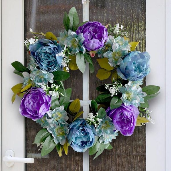 Flores decorativas Flowe Porta Coroa de pendurar Anti-desbotamento Cor brilhante Plástico Estilo Euramericano Guirlanda artificial Sinal de boas-vindas Página inicial