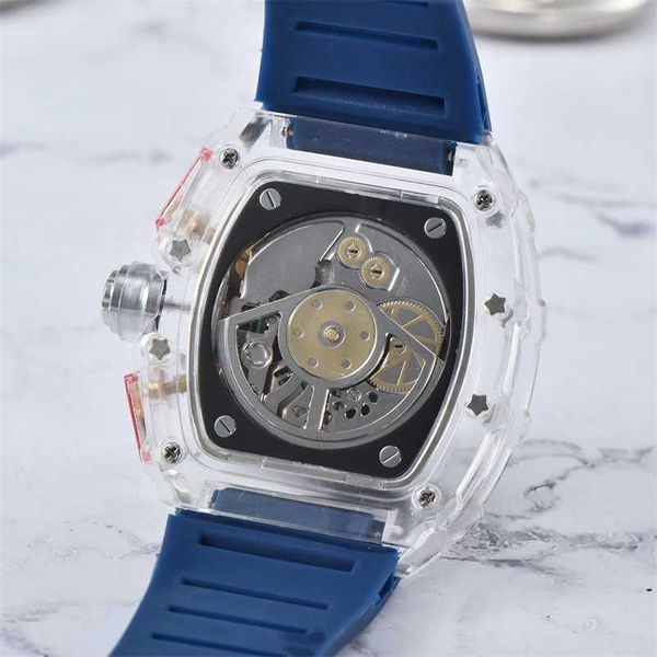 Relógios Mecânicos Luxo Richar Milles Hot Fashion Style Sport Quartz Business Transparent Silicone Watch Man Calendar Wristwatch Data Models Brand De HB/1M