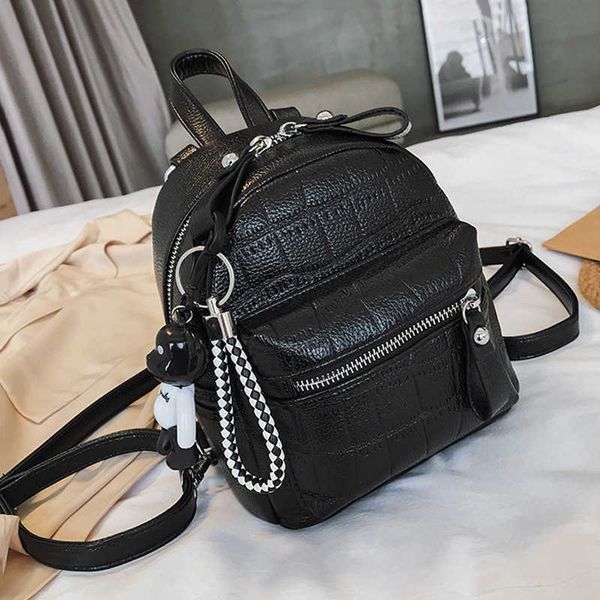 Rucksack 2023 Mode Neue Frauen Rucksäcke Hohe qualität PU Leder Rucksack Nette Kleine Mädchen Schule Tasche Wenig Bär Anhänger Mini rucksäcke J230517