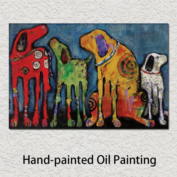 Canvas Art Cani Dipinti ad olio Best Friends Pittura astratta Opera d'arte Animale Fatto a mano Immagine moderna per soggiorno Regalo di Natale