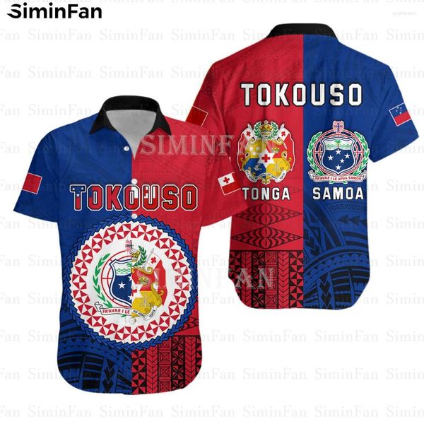 Мужские повседневные рубашки Tokouso Tonga Samoa Red Blue 3d Print Men Men Hawaiian рубашка бейсбол Джерси мужчина Camisa Summer Polo Tshirt Unisex Tee