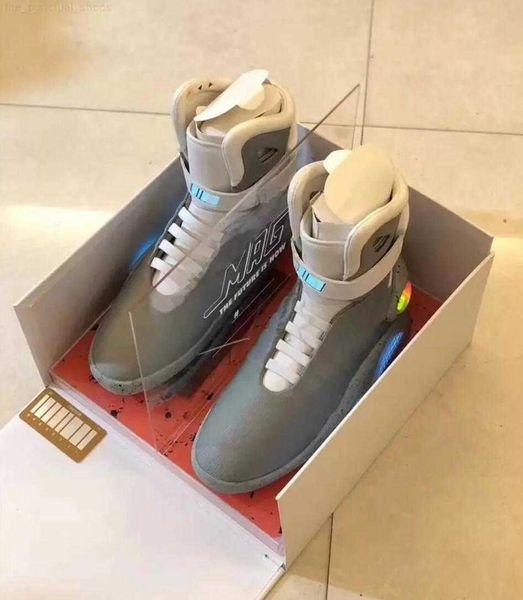 Lacci automatici Air Mag Ritorno al futuro Scarpe Marty Mcfly Led Uomo Glow In The Dark Nero Rosso Grigio Stivali High-Top Uomo Sneakers con scatola Taglia 40-47TOP