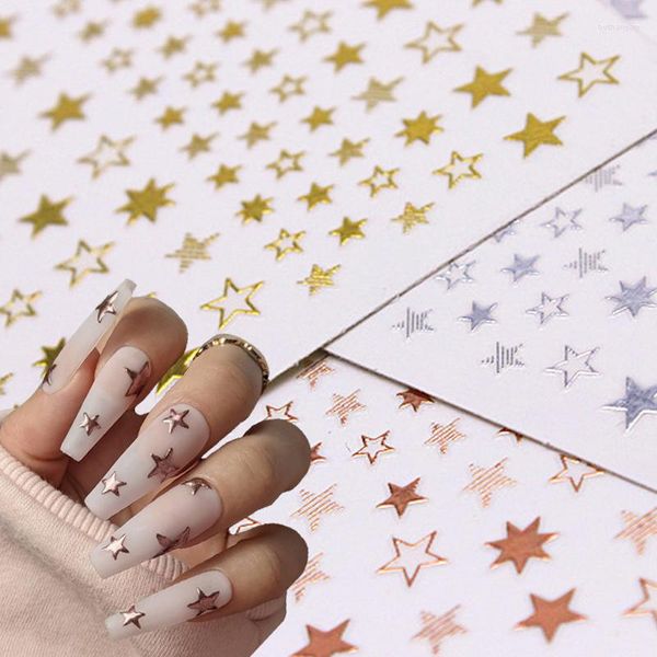 Adesivos para unhas 1 pç Estrelas Geometria 3D Adesivo para unhas Preto Branco Ouro Prata Decalques de transferência de água Decorações de arte Dicas DIY Manicure Slider