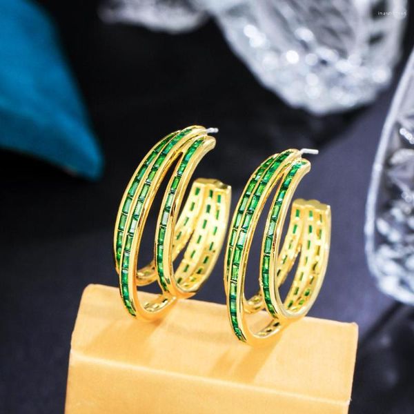 Серьги обруча Beaqueen Chic Multi-Sullyers Green Кубический циркон половина для женщин Винтажные бразильские золотые ювелирные украшения E622