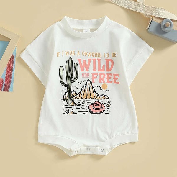 Macacão para bebê feminino Western Letter Cactus Cowboy Hat estampado manga curta decote redondo Bodysuit verão roupas casuais G220606