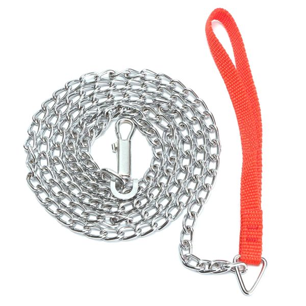 1,6 m di catena in metallo resistente per cani, cucciolo, guinzaglio da passeggio, manico rosso