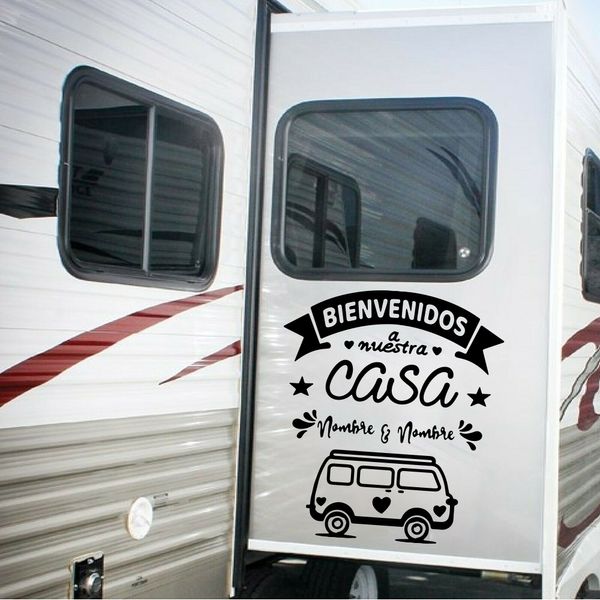 Nome personalizado Espanhol Bem-vindo à nossa casa Camper Rv Motorhome Adesivo Decalque Vinil Camping Viagens Decoração de Casa