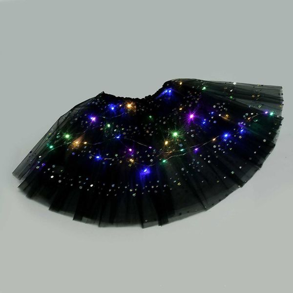 Saias Bronze Dot LED Luminous Light Mini Ski Summer Sparkling Sequin Net Tutu Ballet Feminino Jupe Novo G220606