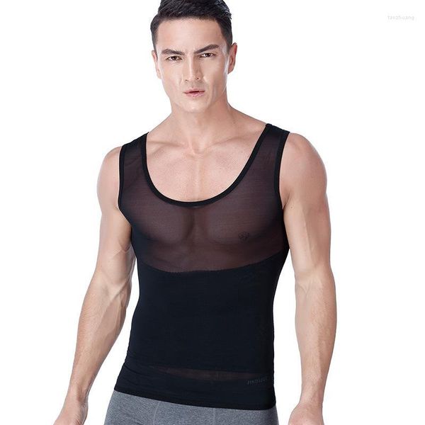 Body Shapers Masculino Colete Slim Para Homens Modelador de Barriga Tanque de Compressão Cinta Roupa Interior Espartilho Apertado Modelador Malha Fina