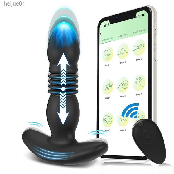 Беспроводное приложение Bluetooth Dildo Vibrator Женская телескопическая анальная задняя штепсельная заглушка G Spot Clitoris Стимулятор носить секс -игрушки для женщин Танти L230518